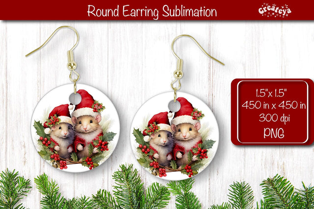 Christmas Round Earring Sublimation Designs Christmas Animal png Sublimation Createya Design 