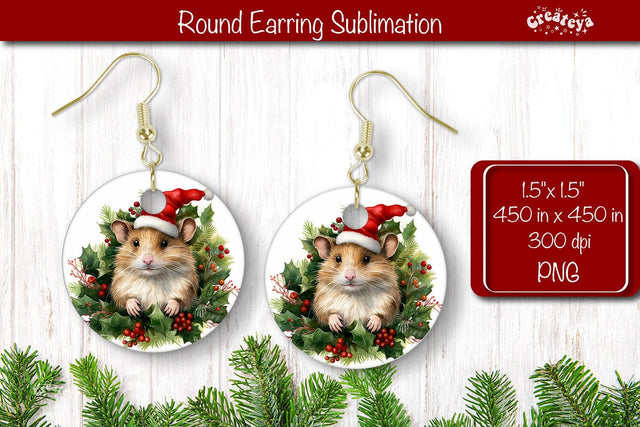 Christmas Round Earring Sublimation Designs Christmas Animal png Sublimation Createya Design 