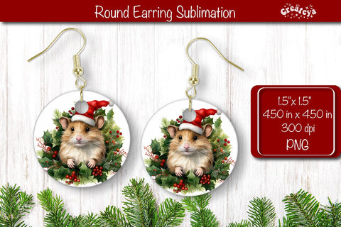 Christmas Round Earring Sublimation Designs Christmas Animal png Sublimation Createya Design 