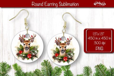 Christmas Round Earring Sublimation Designs Christmas Animal png Sublimation Createya Design 