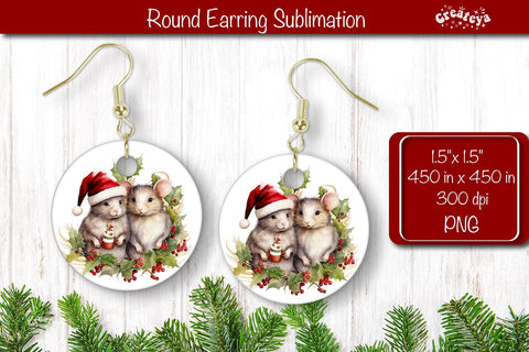 Christmas Round Earring Sublimation Designs Christmas Animal png Sublimation Createya Design 