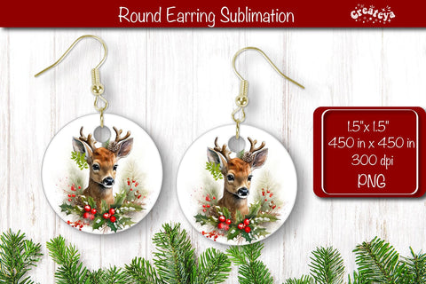 Christmas Round Earring Sublimation Designs Christmas Animal png Sublimation Createya Design 