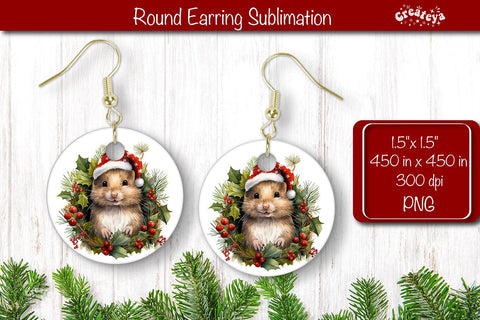 Christmas Round Earring Sublimation Designs Christmas Animal png Sublimation Createya Design 