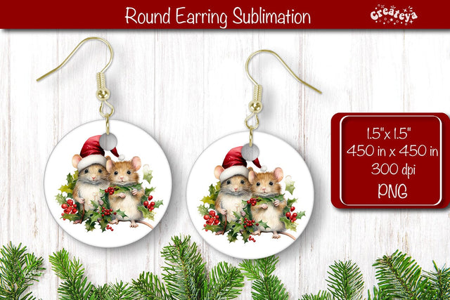 Christmas Round Earring Sublimation Designs Christmas Animal png Sublimation Createya Design 