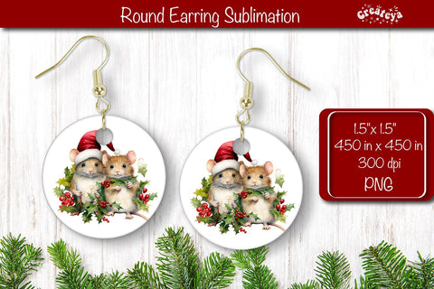 Christmas Round Earring Sublimation Designs Christmas Animal png Sublimation Createya Design 