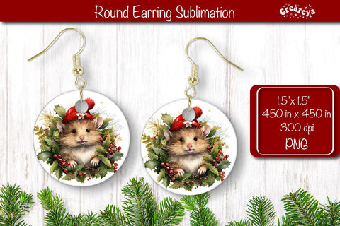 Christmas Round Earring Sublimation Designs Christmas Animal png Sublimation Createya Design 