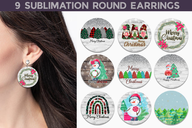 Christmas Round Earrings Bundle | Sublimation Design PNG Sublimation WatercolorColorDream 