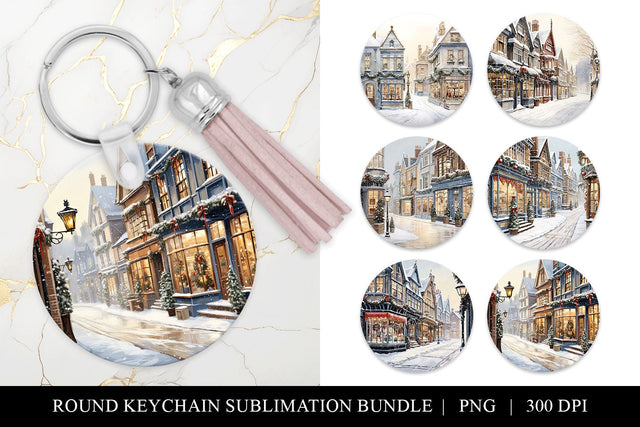 Christmas Round Key Ring Sublimation Design PNG Sublimation BijouBay 