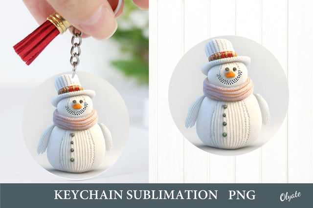 Christmas Round Keychain. Funny Knitting Snowman PNG. Sublimation Olga Terlyanskaya 