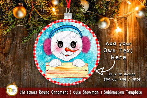 Christmas Round Ornament -Cute Snowman -Sublimation Template Sublimation Dina.store4art 