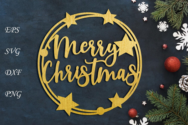 Christmas round ornament laser cut, Merry christmas cake topper papercut SVG AnastasiyaArtDesign 