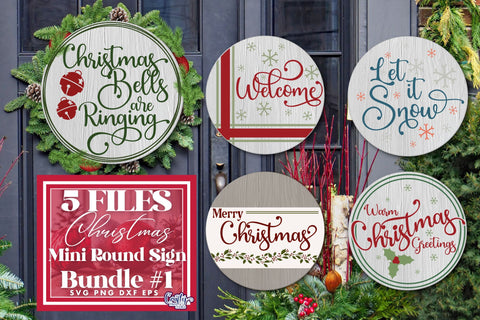 Christmas Round Sign Bundle, Holiday Door Hangers Svg SVG Crafty Mama Studios 