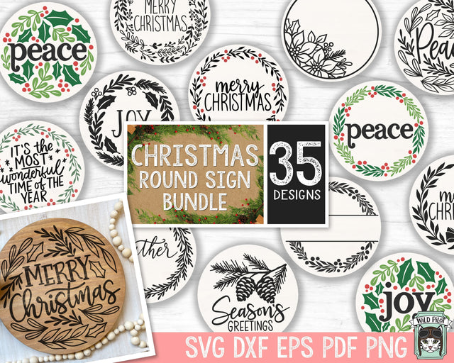 Christmas Round Sign Bundle svg file, Christmas Sign svg files, Christmas Wreath svg, Christmas Monogram frame svg, Christmas ornament svg SVG Wild Pilot 