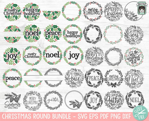 Christmas Round Sign Bundle svg file, Christmas Sign svg files, Christmas Wreath svg, Christmas Monogram frame svg, Christmas ornament svg SVG Wild Pilot 