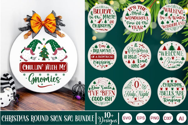Christmas Round Sign SVG Bundle Round Sign SVG Cute File SVGs,Quotes and Sayings,Food & Drink,On Sale, Print & Cut SVG DesignPlante 503 