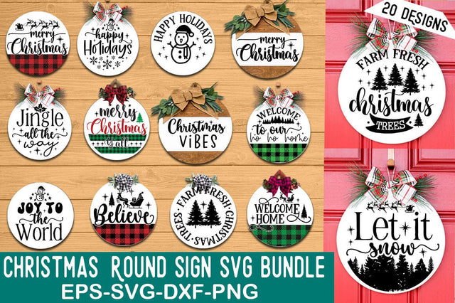 Christmas Round Sign SVG Bundle SVG CraftingStudio 
