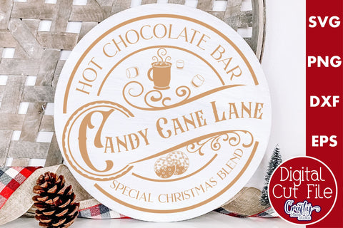 Christmas Round Sign Svg, Candy Cane Lane Door Hanger SVG Crafty Mama Studios 