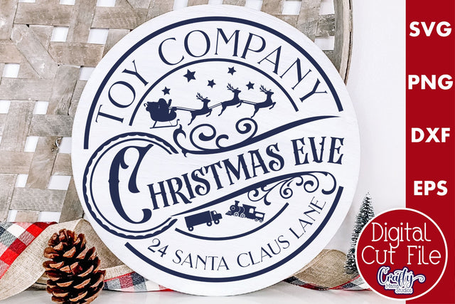 Christmas Round Sign Svg, Christmas Eve Toy Co Door Hanger SVG Crafty Mama Studios 