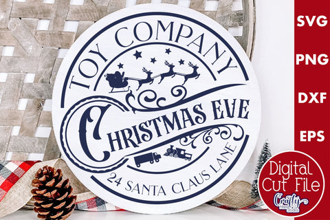 Christmas Round Sign Svg, Christmas Eve Toy Co Door Hanger SVG Crafty Mama Studios 
