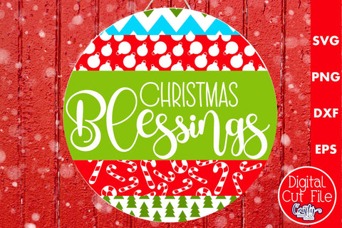 Christmas Round Sign Svg Door Hanger, Christmas Blessings SVG Crafty Mama Studios 