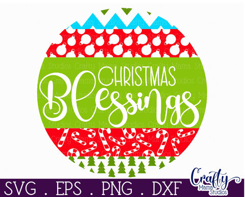 Christmas Round Sign Svg Door Hanger, Christmas Blessings SVG Crafty Mama Studios 