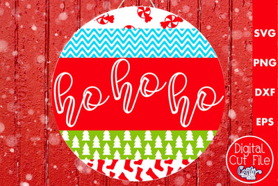 Christmas Round Sign Svg Door Hanger, Ho Ho Ho SVG Crafty Mama Studios 