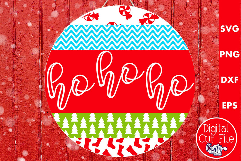 Christmas Round Sign Svg Door Hanger, Ho Ho Ho SVG Crafty Mama Studios 