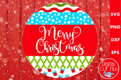 Christmas Round Sign Svg Door Hanger, Merry Christmas SVG Crafty Mama Studios 