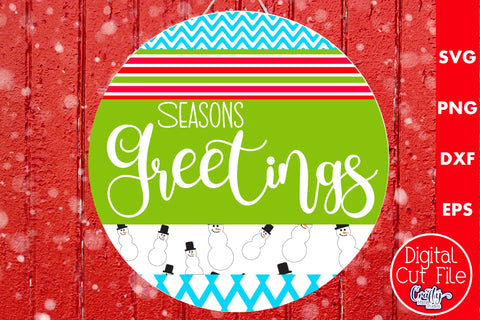 Christmas Round Sign Svg Door Hanger, Seasons Greetings SVG Crafty Mama Studios 