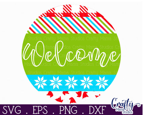 Christmas Round Sign Svg Door Hanger, Welcome SVG Crafty Mama Studios 