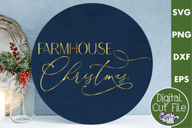 Christmas Round Sign Svg, Farmhouse Christmas Door Hanger SVG Crafty Mama Studios 