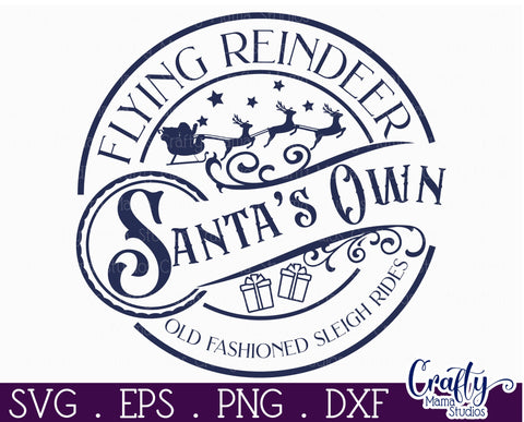 Christmas Round Sign Svg, Flying Reindeer Door Hanger SVG Crafty Mama Studios 