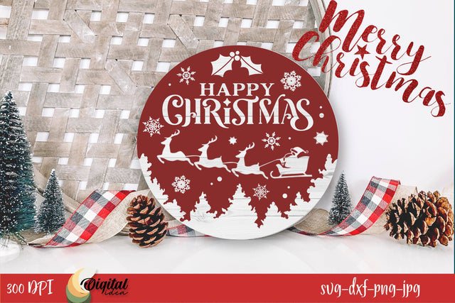 Christmas round sign SVG. Happy Christmas Deer SVG Design. SVG Evgenyia Guschina 