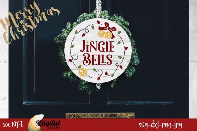 Christmas round sign SVG. Happy Jingle Bells SVG Design. Christmas Quotes. SVG Evgenyia Guschina 