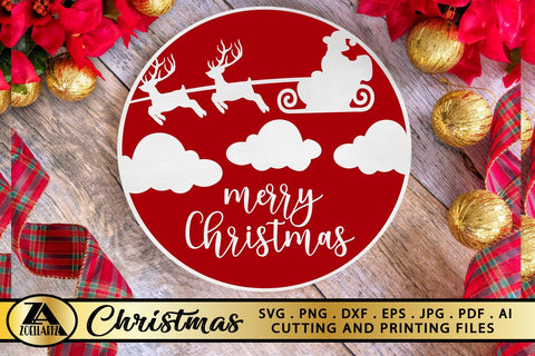 Christmas Round Sign SVG Merry Christmas Santa Sleigh SVG SVG zoellartz 