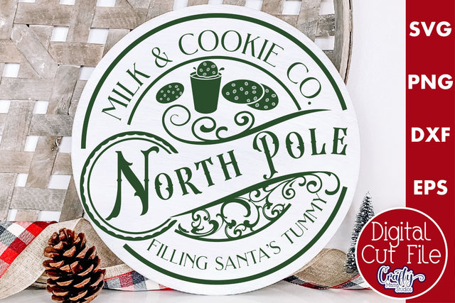 Christmas Round Sign Svg, Milk And Cookie Co Door Hanger SVG Crafty Mama Studios 