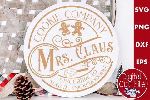 Christmas Round Sign Svg, Mrs. Claus Cookies Door Hanger SVG Crafty Mama Studios 