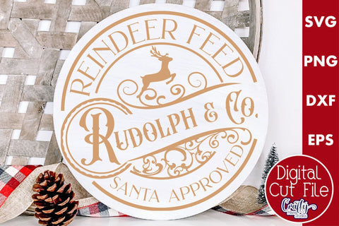 Christmas Round Sign Svg, Reindeer Feed Co Door Hanger SVG Crafty Mama Studios 