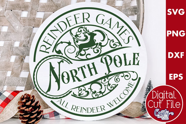 Christmas Round Sign Svg, Reindeer Games Door Hanger SVG Crafty Mama Studios 