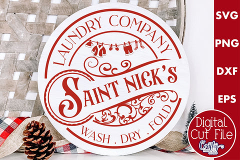 Christmas Round Sign Svg, Saint Nick Laundry Co Door Hanger SVG Crafty Mama Studios 