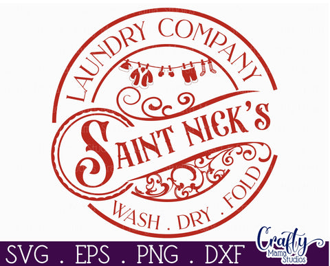 Christmas Round Sign Svg, Saint Nick Laundry Co Door Hanger SVG Crafty Mama Studios 