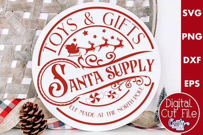 Christmas Round Sign Svg, Santa Supply Co Door Hanger SVG Crafty Mama Studios 