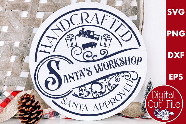 Christmas Round Sign Svg, Santa's Workshop Door Hanger SVG Crafty Mama Studios 