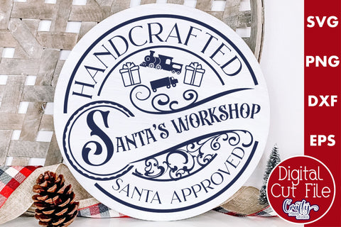 Christmas Round Sign Svg, Santa's Workshop Door Hanger SVG Crafty Mama Studios 
