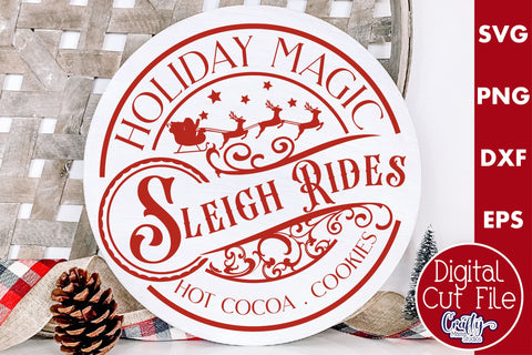 Christmas Round Sign Svg, Sleigh Rides Door Hanger SVG Crafty Mama Studios 