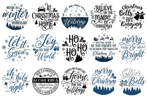Silver Bells Christmas Round Sign Svg