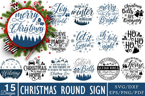 Christmas Round Signs SVG Bundle, Rustic Christmas Signs SVG Bundle, round sign bundle, Christmas, Merry and Bright Sign, Snowman Sign SVG etcify 