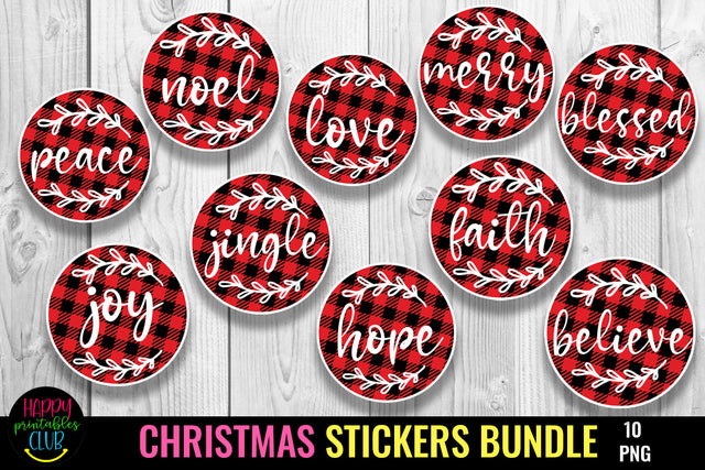 Christmas Round Stickers Bundle I Holiday Stickers Bundle Sublimation Happy Printables Club 