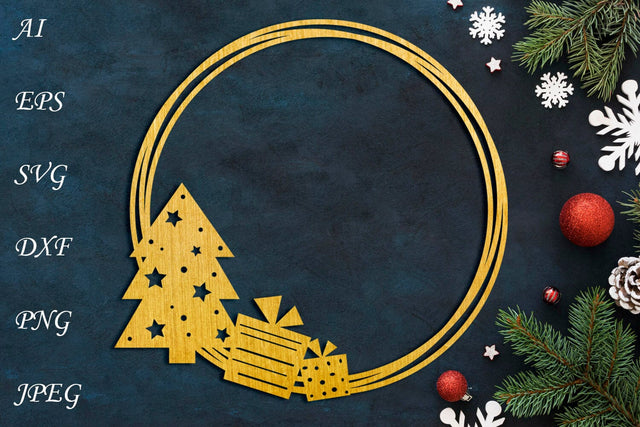Christmas round wreath svg, Papercut monogram frame, Winter Holiday svg SVG AnastasiyaArtDesign 