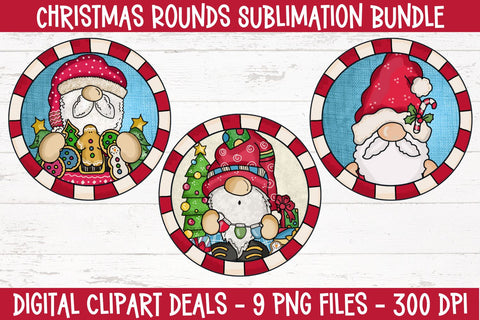 Christmas Rounds Sublimation Bundle - Bundle of 9 Santa & Snowmen Round Sublimation Designs Sublimation Digital Clipart Deals 